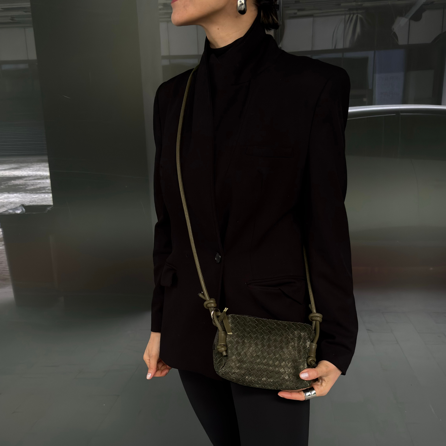 Olive Örgü Detaylı Mini Kadın Çanta