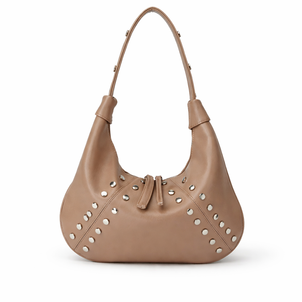 Aura Siyah Metal Zımbalı Kadın Omuz Çantası