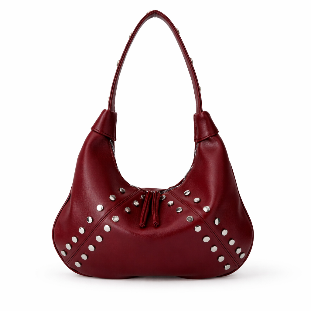 Aura Siyah Metal Zımbalı Kadın Omuz Çantası