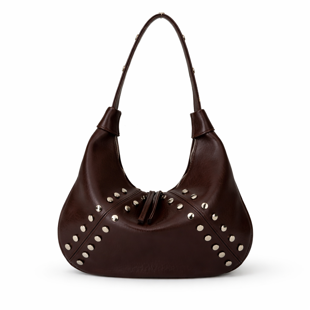 Aura Siyah Metal Zımbalı Kadın Omuz Çantası